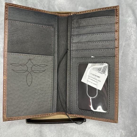 Justin Men's Rodeo Wallet Brown Genuine Leather RFID Logo Checkbook Western - Picture 4 of 8